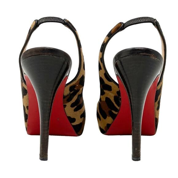 Christian Louboutin Leopard Slingback Heels 40.5 Calf Hair Peep Toe Red Sole - Picture 5 of 8